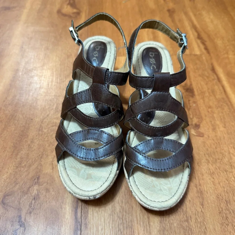 b.o.c. Wedge Sandals Women 10 Brown Z46106CIC18 Strappy Cork Heel Comfort Summer